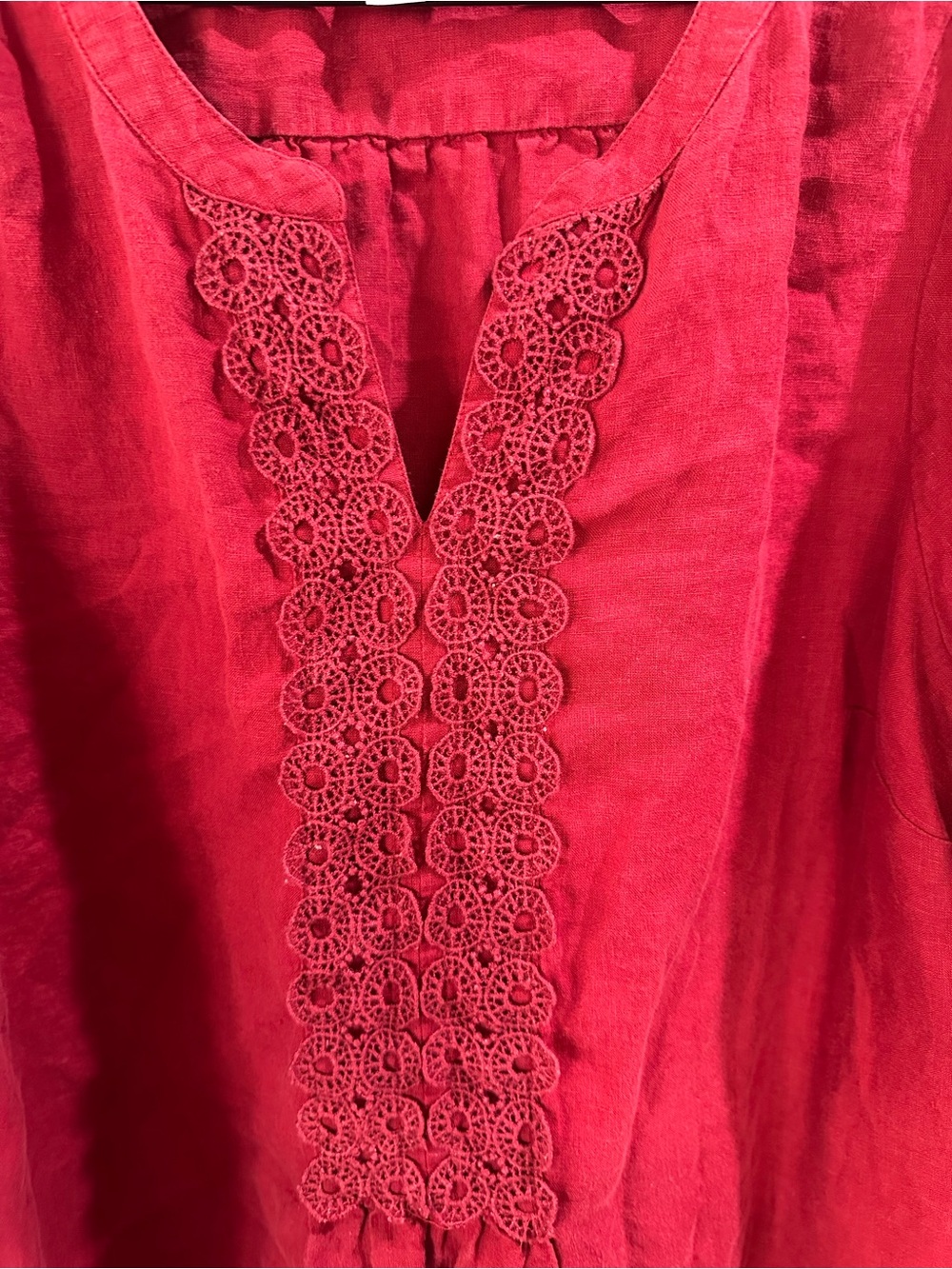 Lands' End Red Embroidered V-Neck linen Tunic - Picture 2 of 4